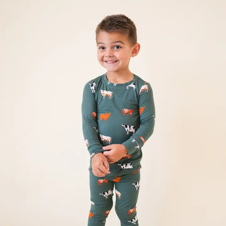 Bamboo 2 Piece Toddler Pajama Set - Green Cow