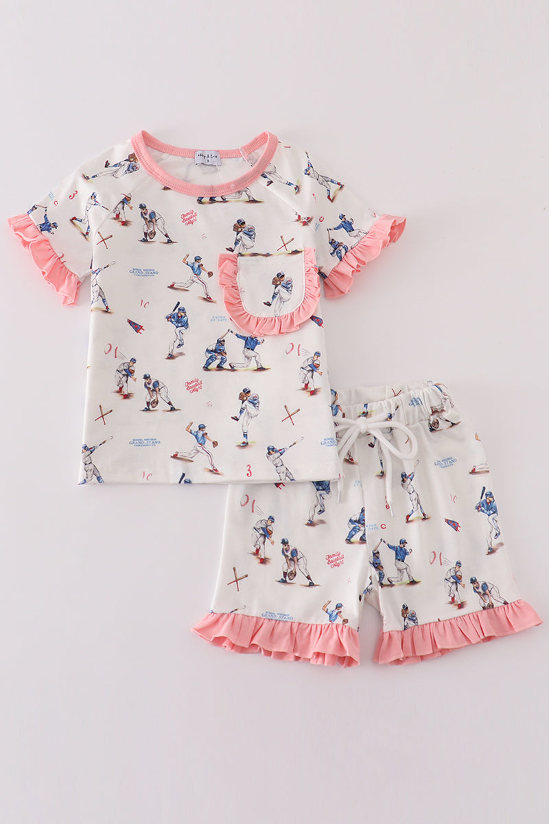 Baseball Pink Ruffles Girls PJs