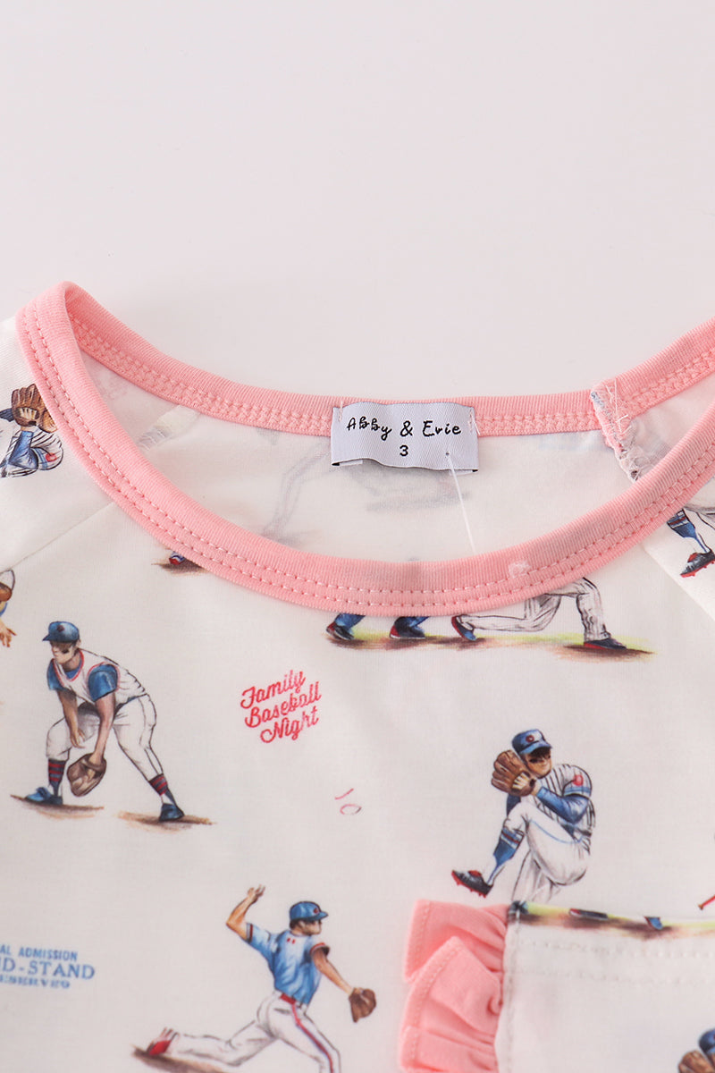 Baseball Pink Ruffles Girls PJs