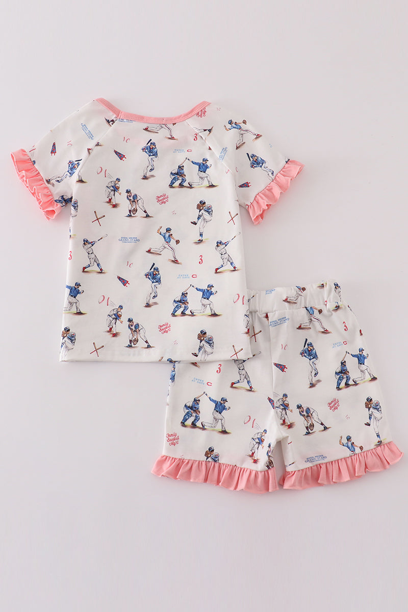 Baseball Pink Ruffles Girls PJs