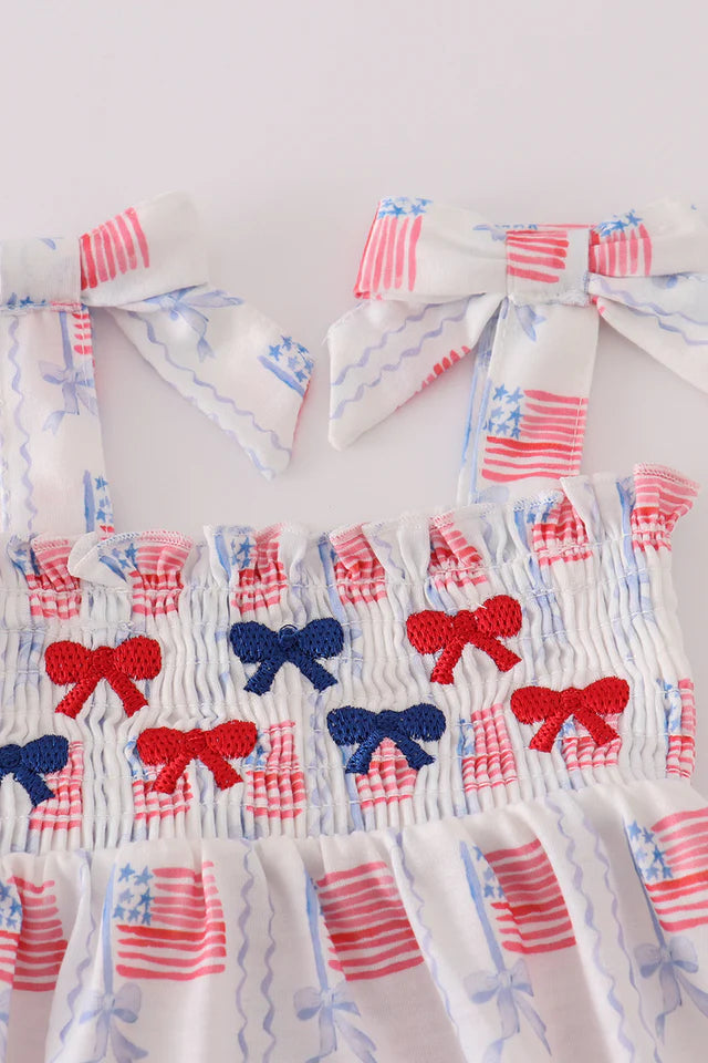 Bow Embroidered Smocked Bubble