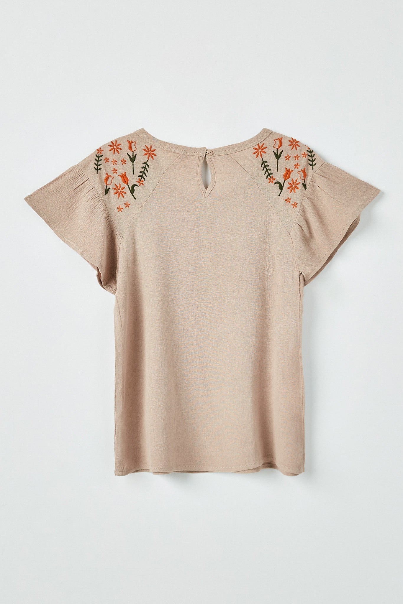 Embroidered Flutter Sleeve Top