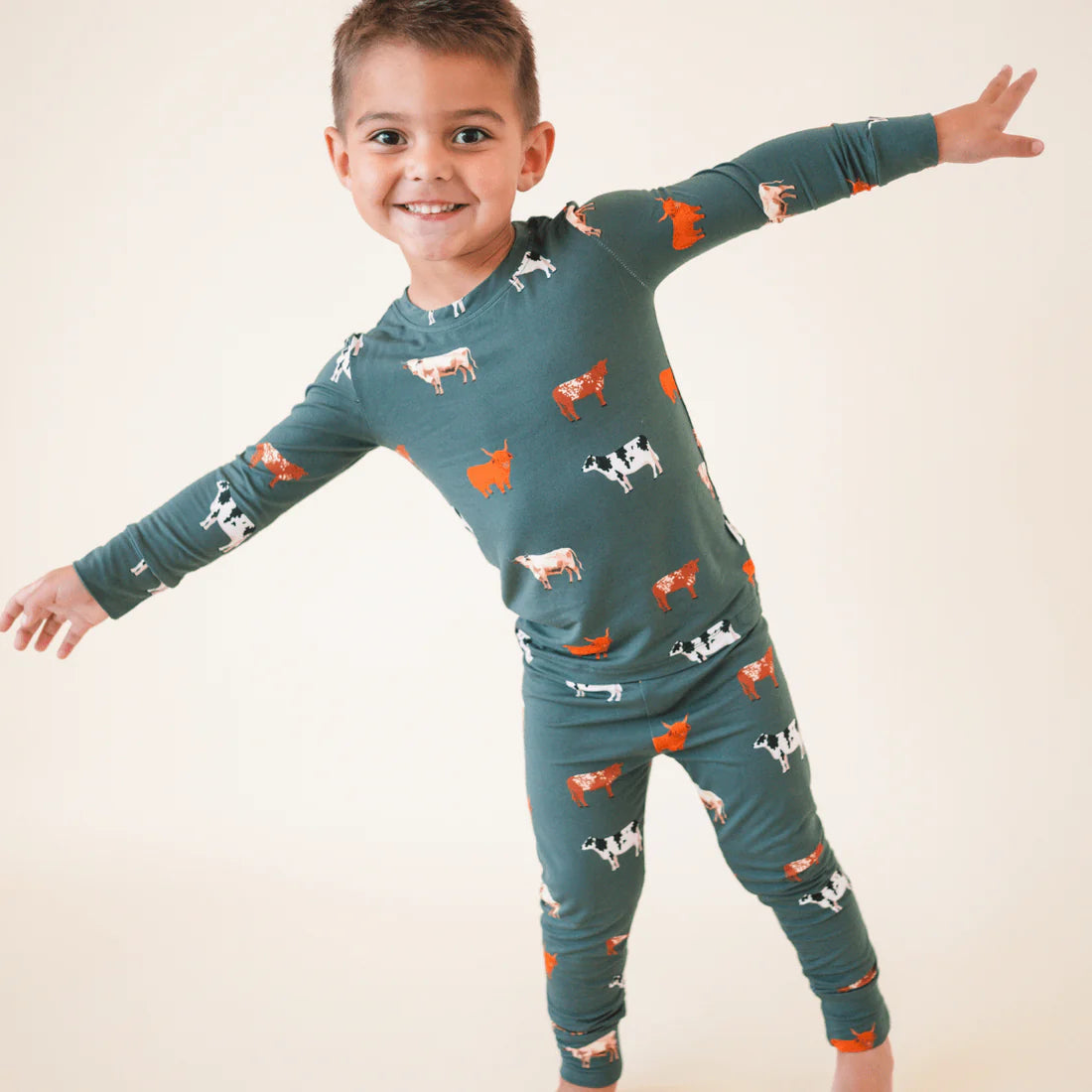 Bamboo 2 Piece Toddler Pajama Set - Green Cow