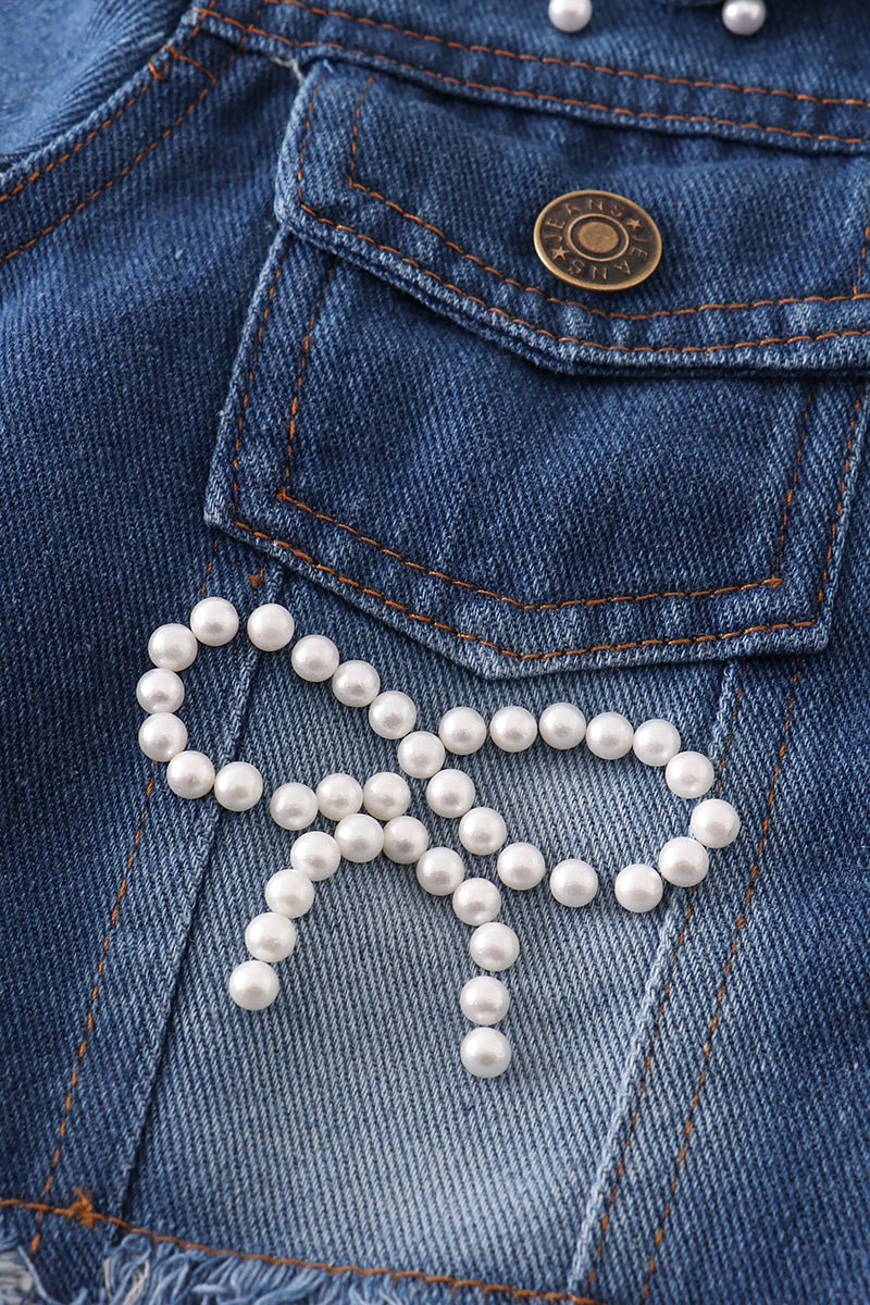 Denim Pearl Bow Girls Jacket