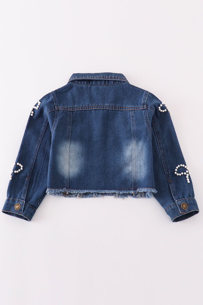 Denim Pearl Bow Girls Jacket