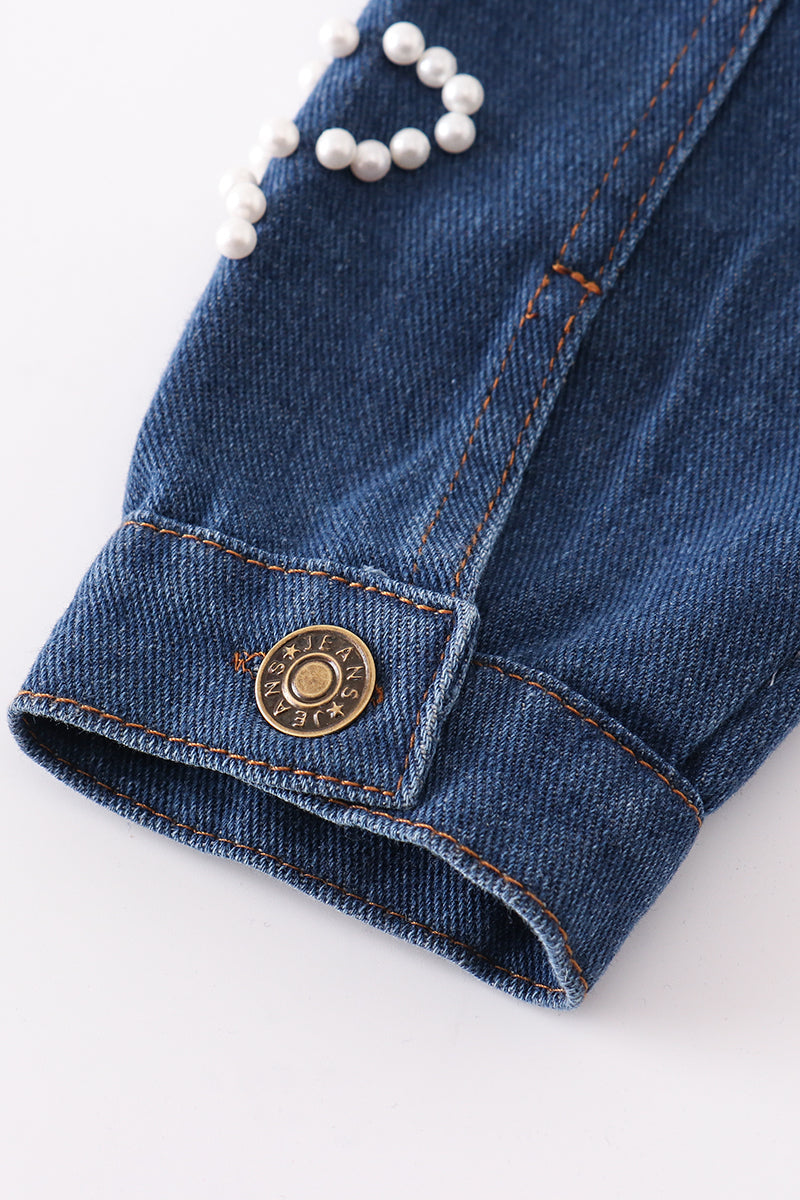 Denim Pearl Bow Girls Jacket