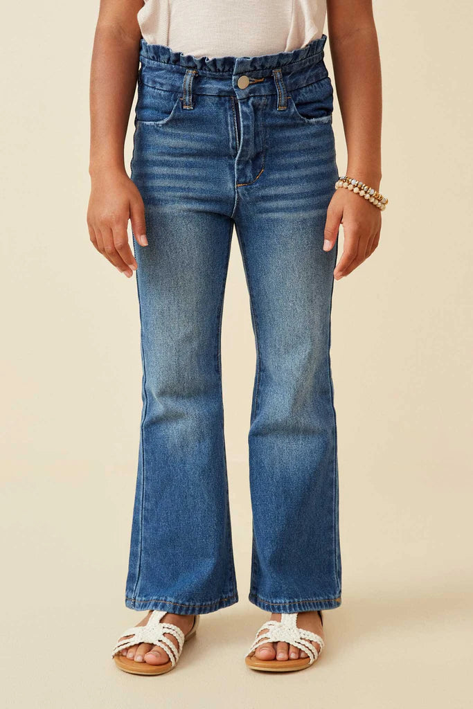 Girls Flare Denim Ruffle Waist Jeans
