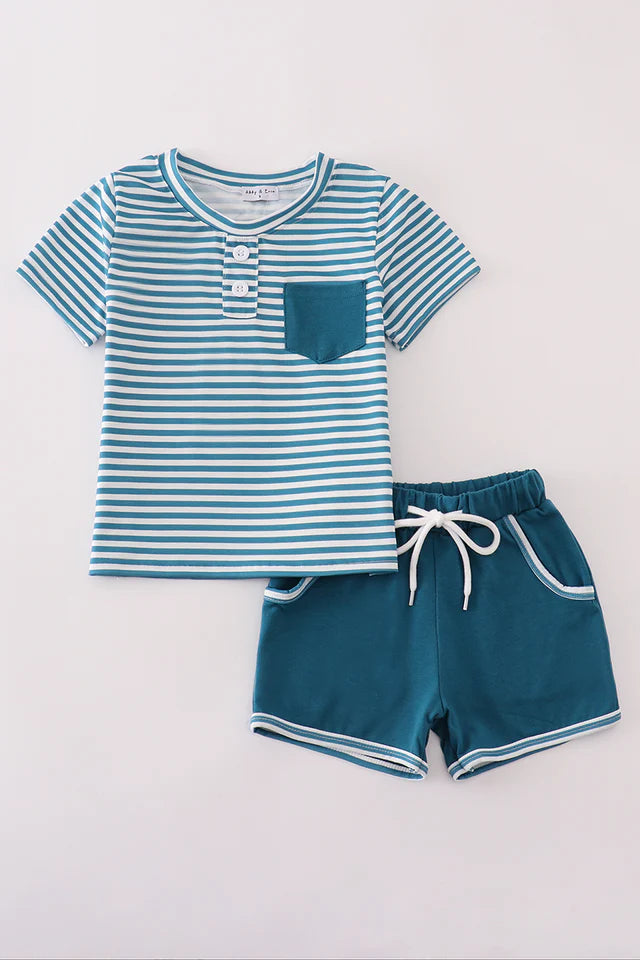 Striped Pocket Shirt and Shorts Set