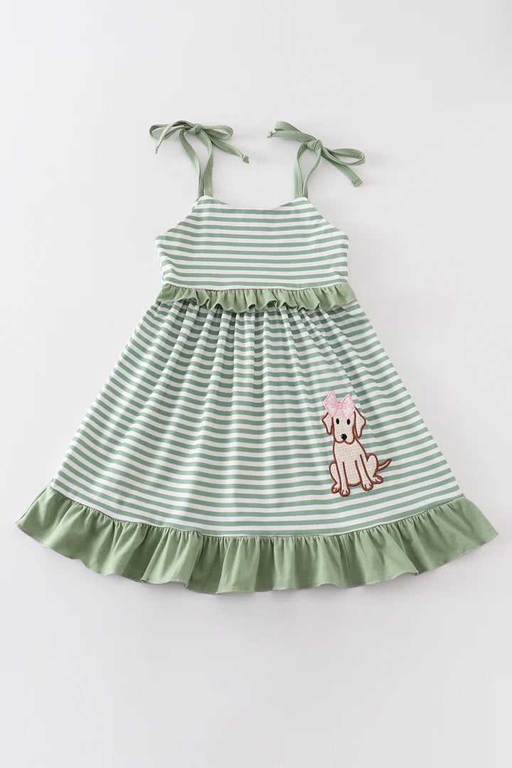 Green Dog Ruffle Dress