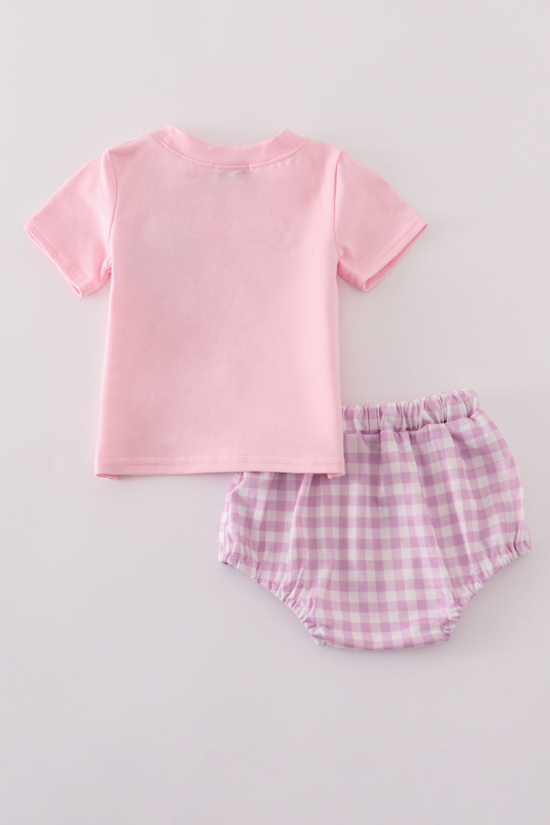 Purple and Pink Smile Gingham Girls Set