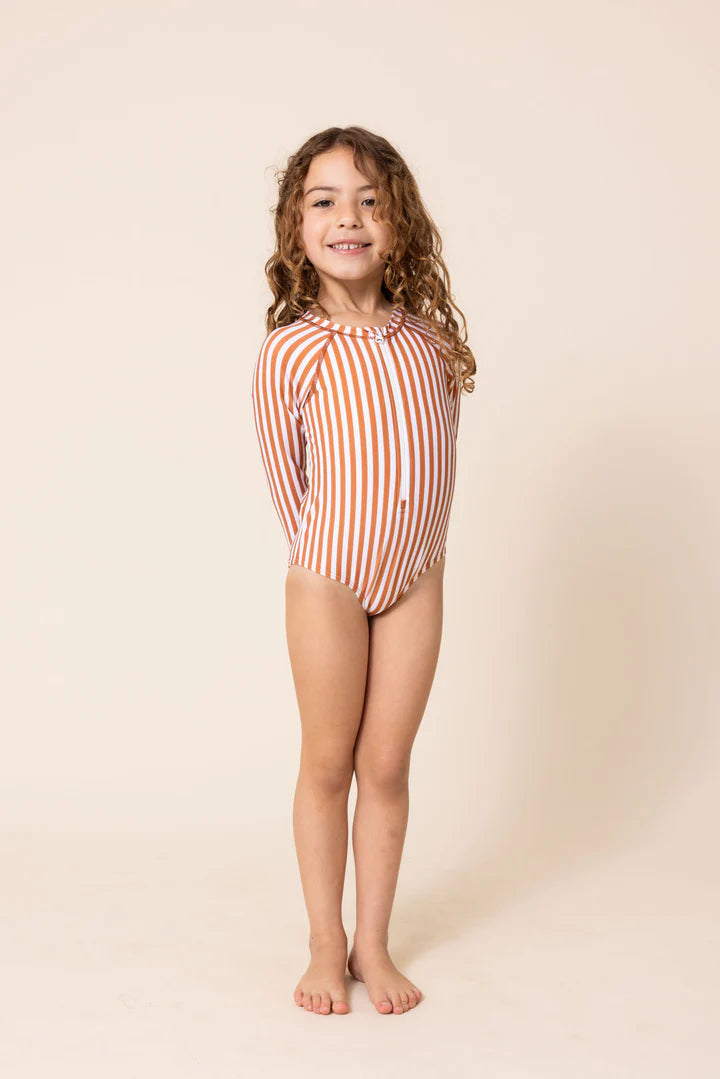 Terracotta Striped Rashguard Suit