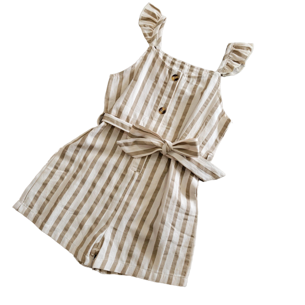Button Striped Tie Romper - That's So Darling