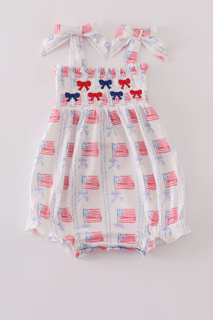 Bow Embroidered Smocked Bubble