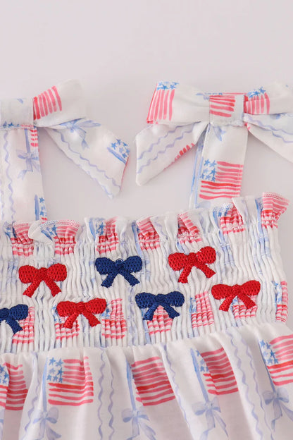 Bow Embroidered Smocked Bubble
