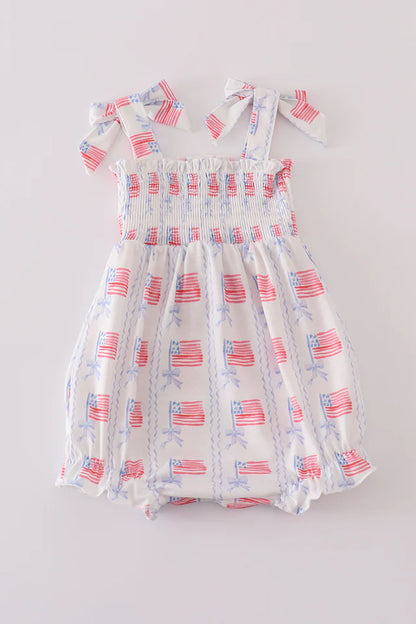 Bow Embroidered Smocked Bubble