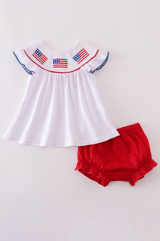 Flag Embroidered Girls Blommer Set