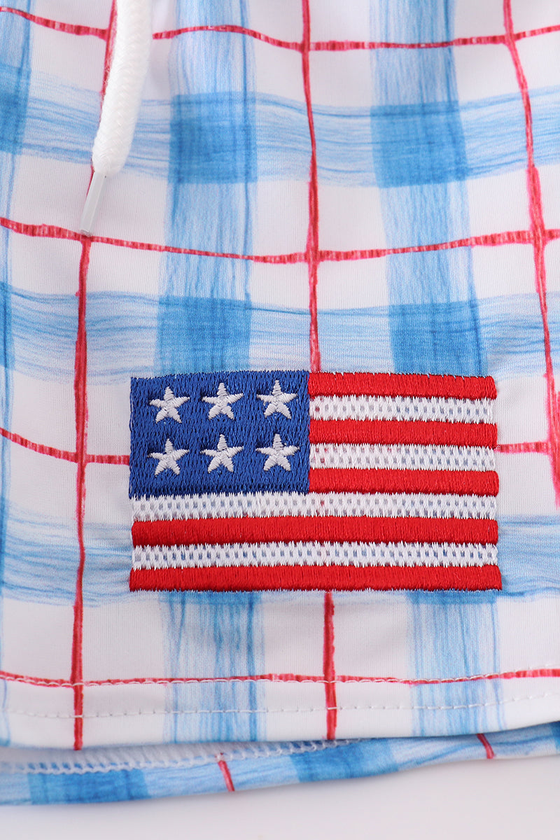 Flag Plaid Boys Swim Trunks