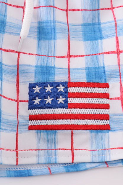Flag Plaid Boys Swim Trunks