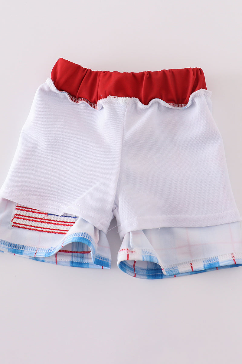 Flag Plaid Boys Swim Trunks