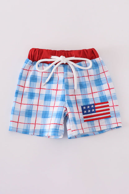 Flag Plaid Boys Swim Trunks