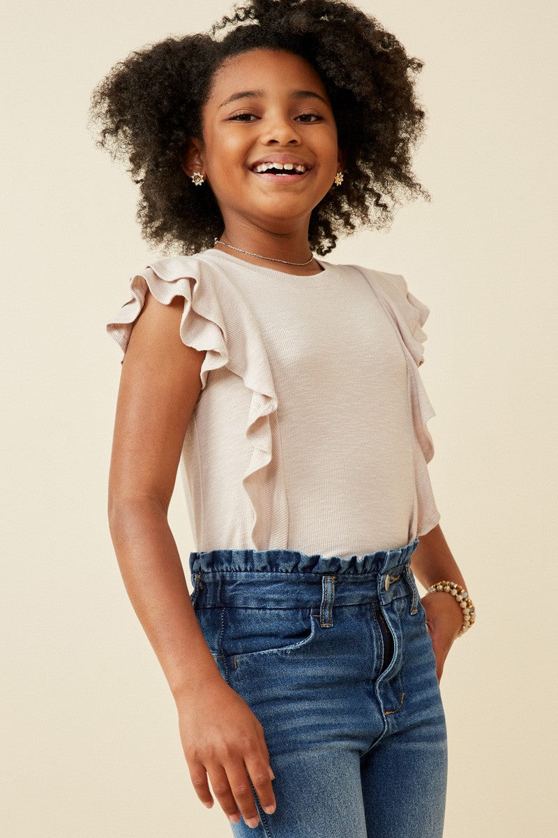 Layered Ruffle Rib Knit Top Taupe - That's So Darling