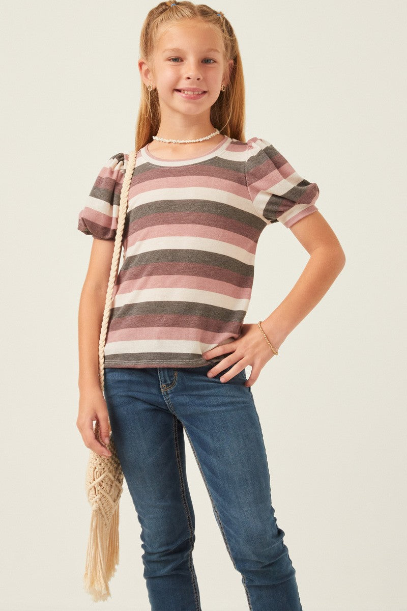 Stripe Terry Puff Sleeve Tee