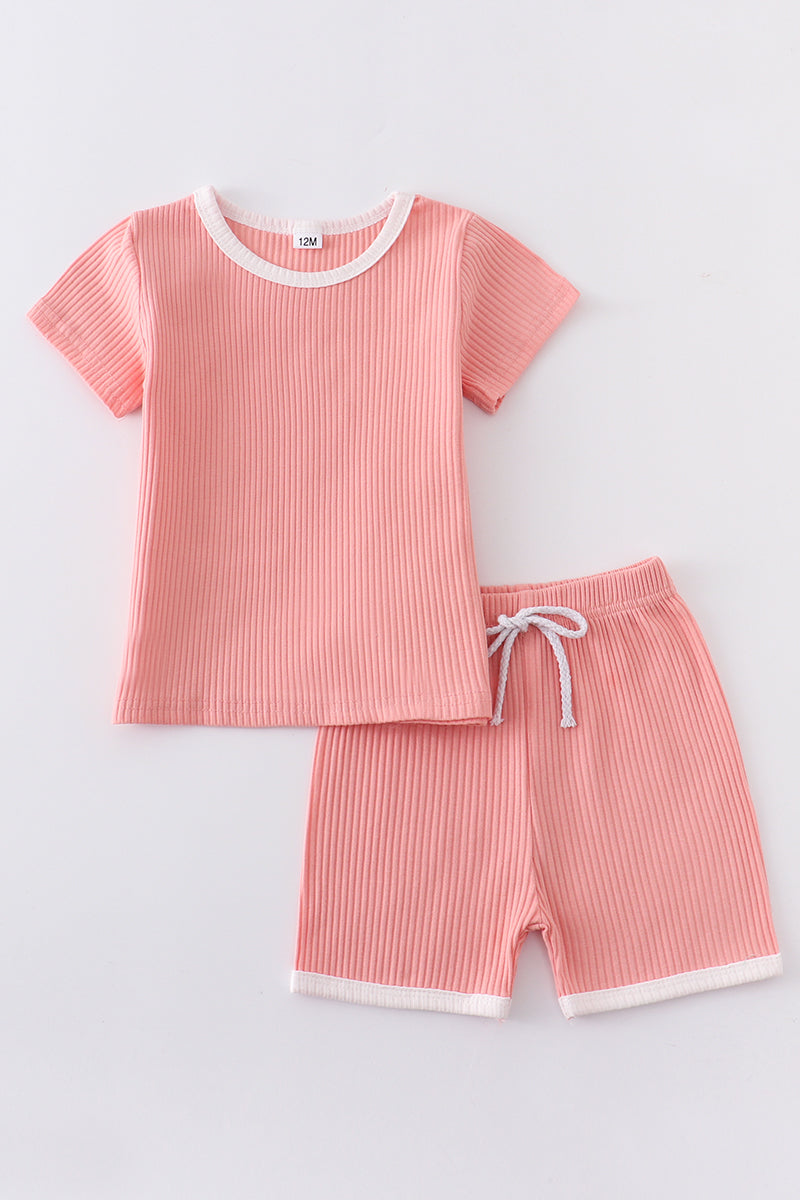 Pink Ribbed Cotton Girls Shorts Set - That's So Darling