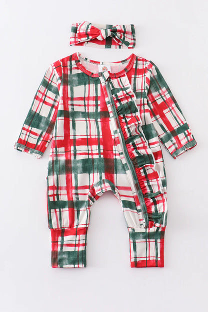 Christmas Plaid Bamboo Ruffle Zip Up