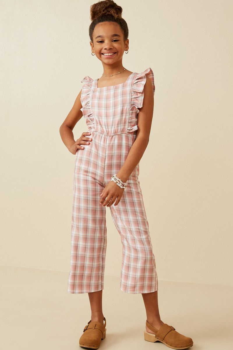 Plaid Button Back Ruffled Sleeveless