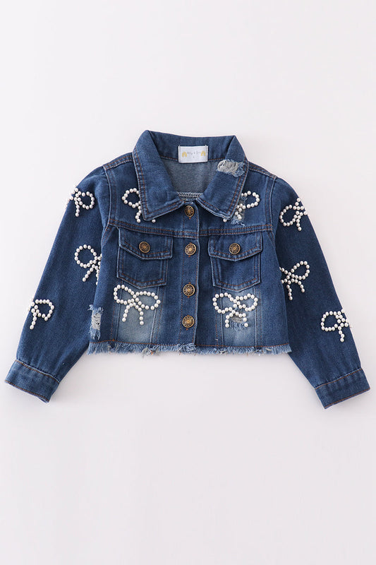 Denim Pearl Bow Girls Jacket