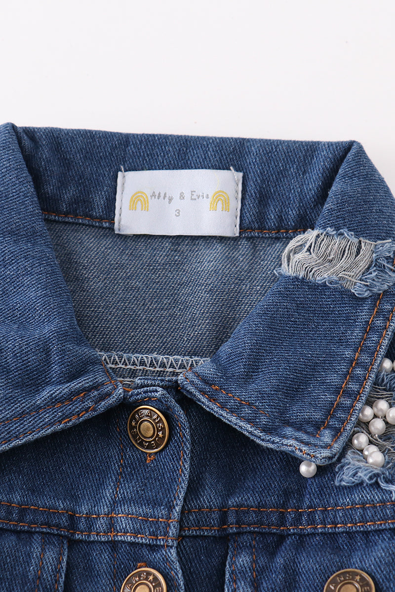 Denim Pearl Bow Girls Jacket