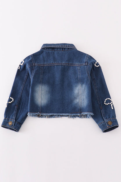 Denim Pearl Bow Girls Jacket