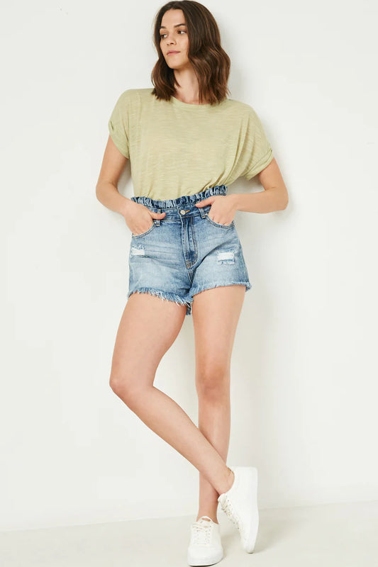 Womens Distressed High Waist Denim Short