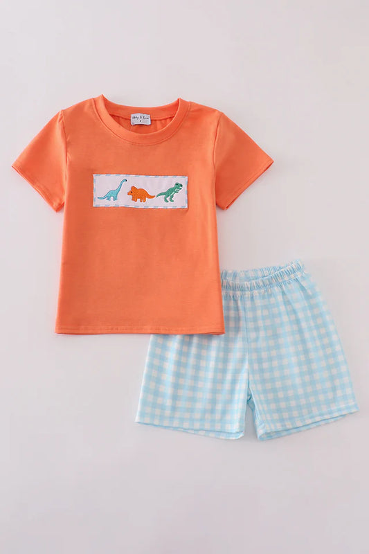 Dinosaur Embroidered Shorts Set