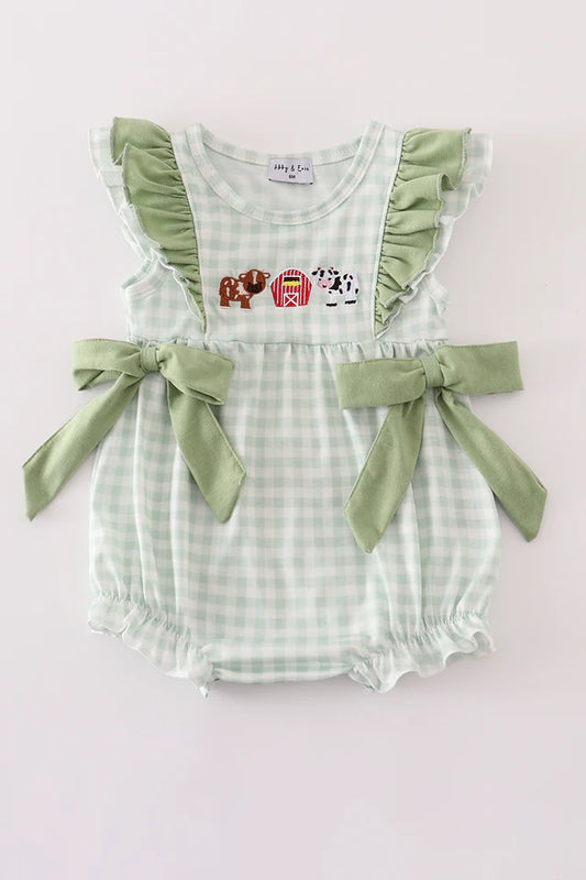 Farm Cow Embroidered Ruffle Bubble