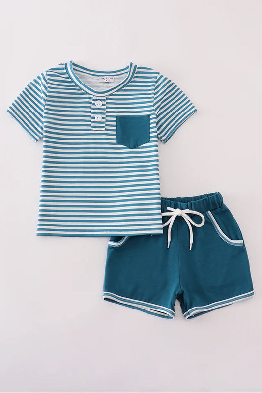 Striped Pocket Shirt and Shorts Set