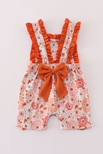 Orange Floral Print Girls Romper