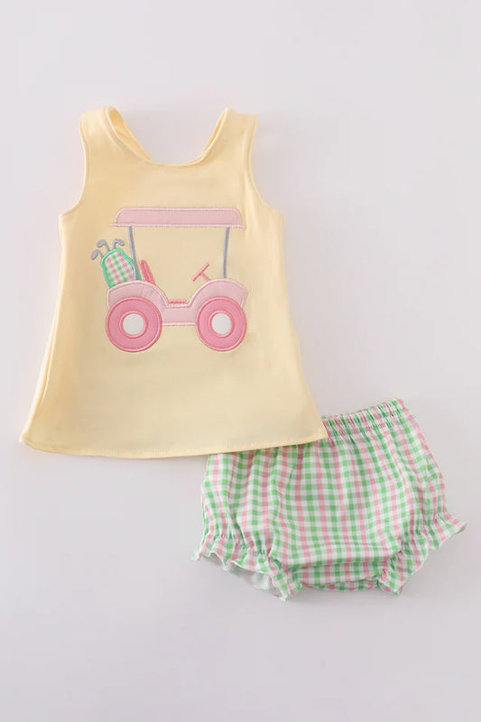 Golf Cart Gingham Bloomer Set