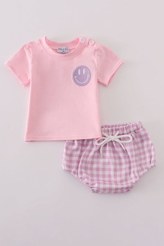 Purple and Pink Smile Gingham Girls Set