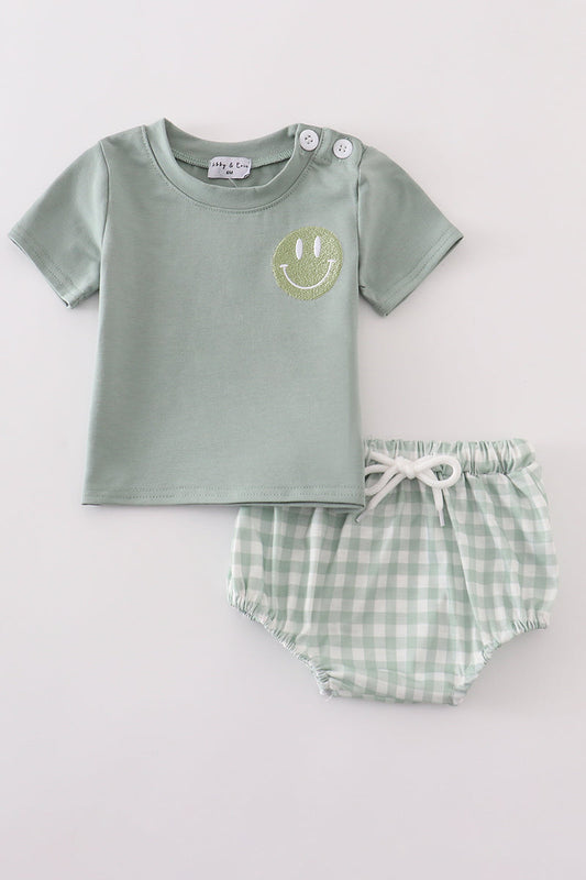 Green Smile Gingham Boys Set