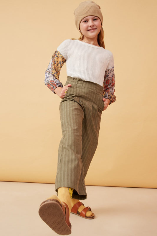 Pleated Front Striped Wide Leg Pants
