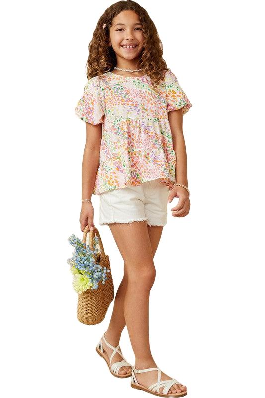 Abstract Multi Color Dot Peplum Top